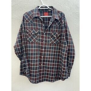 Plains Western Wear Mens Pearl Snap Shirt Size XL Long Sleeve Red Plaid